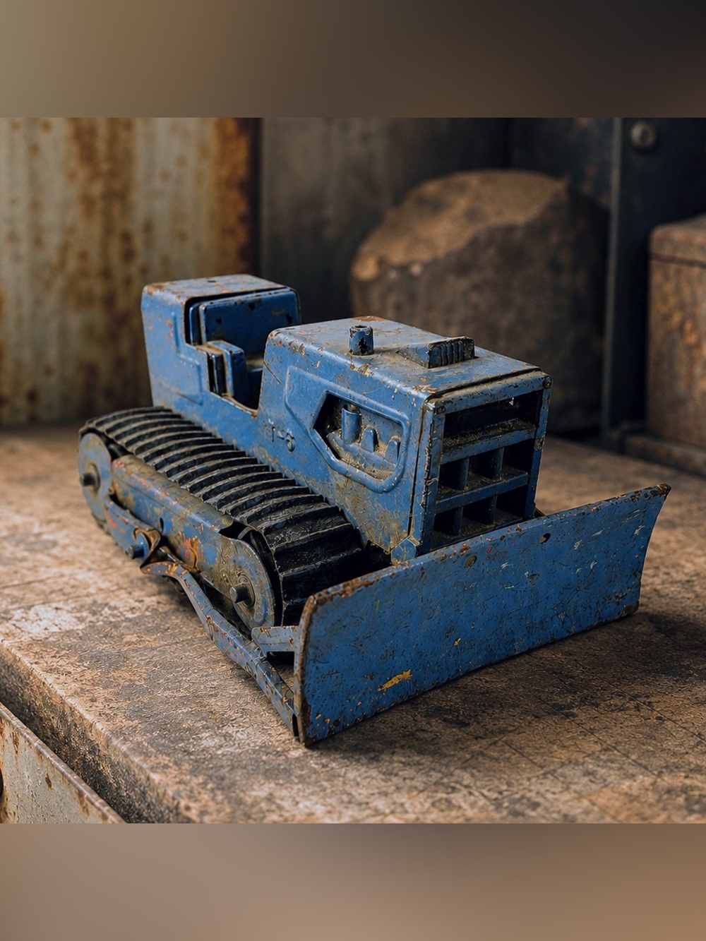 Vintage Tonka T-6 Crawler Bulldozer Pressed Steel Blue Toy Tractor USA